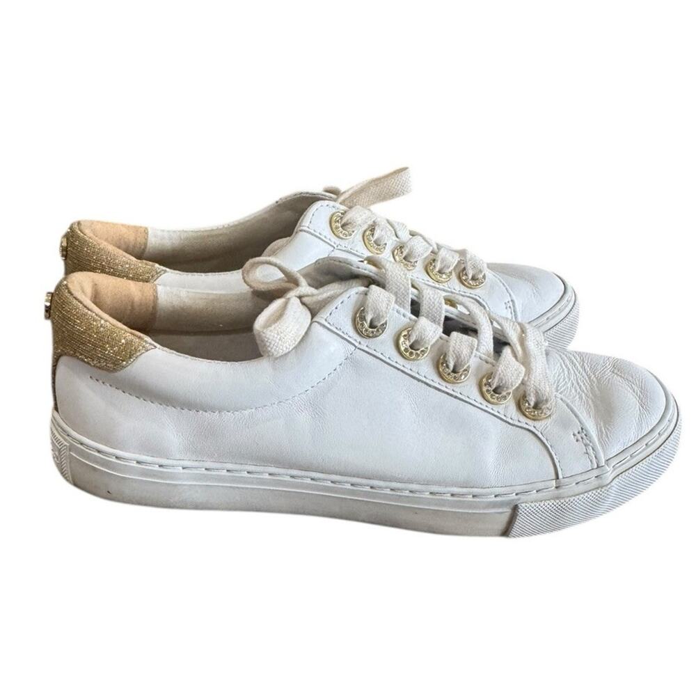 Lilly Pulitzer Lux Hallie White Leather City Sneakers Rhinestone Grommets Sz 6.5